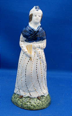 SOLD   Prattware Figure of Woman with Fan