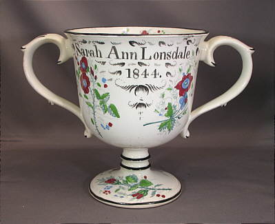 SOLD   Pearlware Loving Cup with Frog!