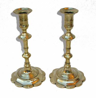 Metalware<br>Archives<br>A Pair of Queen Anne Brass Candlesticks