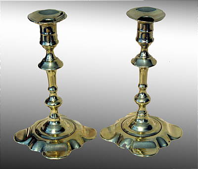 Metalware<br>Archives<br>A Pair of Queen Anne Brass Candlesticks
