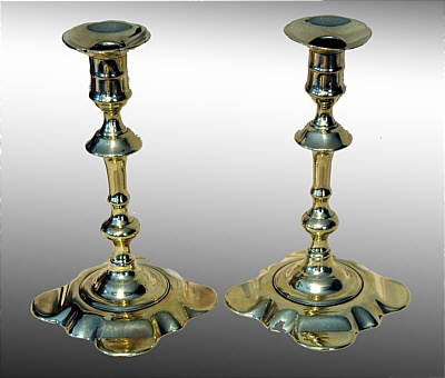 A Pair of Queen Anne Brass Candlesticks