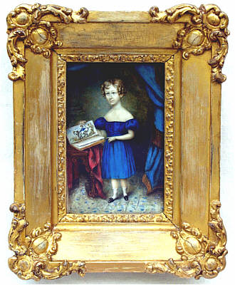 A portrait on ivory of a boy with his drawing book.