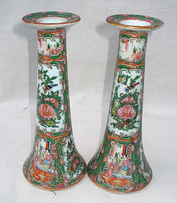 SOLD    A Pair of 19th Century Rose Medallion Candlesticks