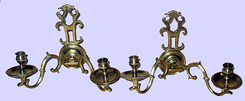 Metalware<br>Archives<br>SOLD A Pair of Brass Double Arm Sconces