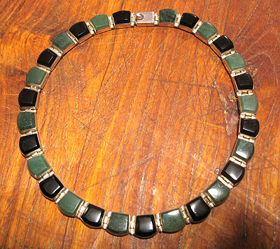 SOLD  Onyx and Green Stone Necklace