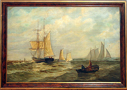 Paintings<br>Archives<br>A Marine painting of sailboats.