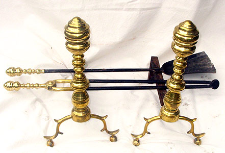 A Set of American Andirons and FireTools