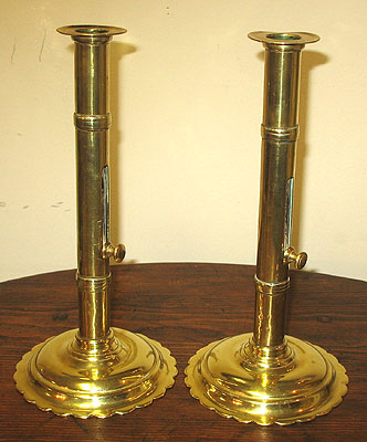 Metalware<br>Archives<br>SOLD  A Pair of Petal-base Brass Push-up Candlesticks