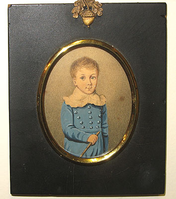 A Miniature Portrait of a Boy in a Blue Jacket