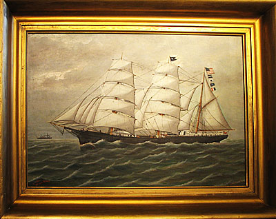 Paintings<br>Archives<br>SOLD  Portrait of the Nellie Brett Built in Calais, Maine in 1877; painted by Frank Barnes.