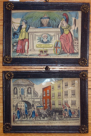 Pair of Hand-colored Prints Commemorating Queen Caroline