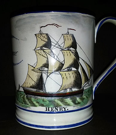 SOLD  Creamware mug with great decoration.