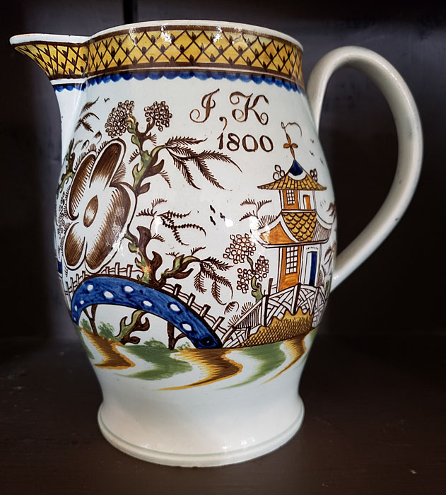 Ceramics<br>Ceramics Archives<br>Pearlware polychrome dated jug