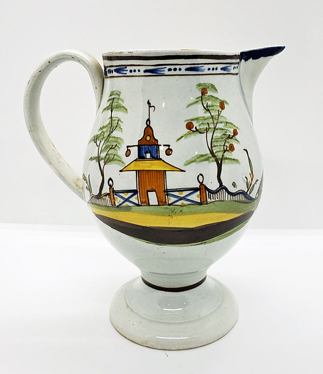 Ceramics<br>19th Century<br>Pearlware Chinoiserie Footed Pitcher