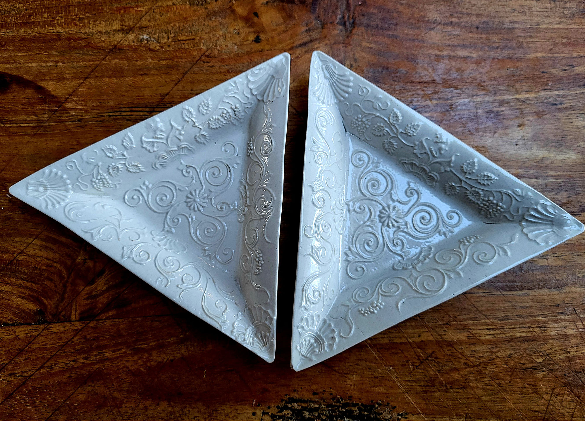 Just In<br>Pair of Saltglaze Triangular Dishes