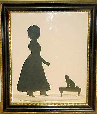 SOLD   Edouart silhouette of young girl and her dog.