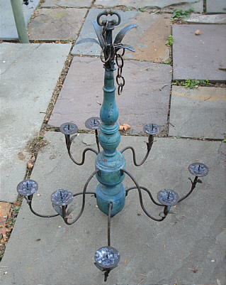 Wrought Iron and Wood Chandelier