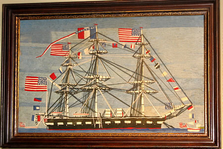 Accessories<br>Accessories Archives<br>SOLD   Wool Boat Picture with Many American Flags