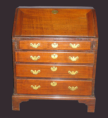 SOLD  A SCARCE 30” CHIPPENDALE SLANT-LID DESK IN MAHOGANY