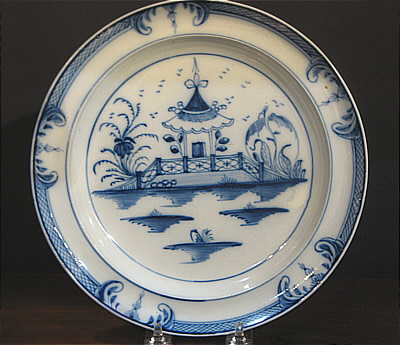 SOLD   PEARLWARE PLATE WITH CHINESE PAGODA DECORATION