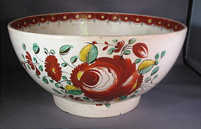 SOLD   Creamware Bowl with Enamelled Roses