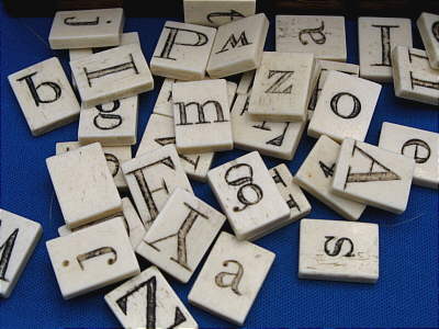 SOLD   Box of Bone or Ivory Letters