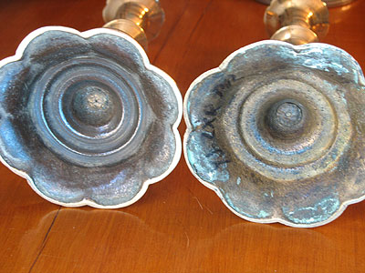 SOLD  A Fine Pair of Queen Anne Petal Base Candlesticks