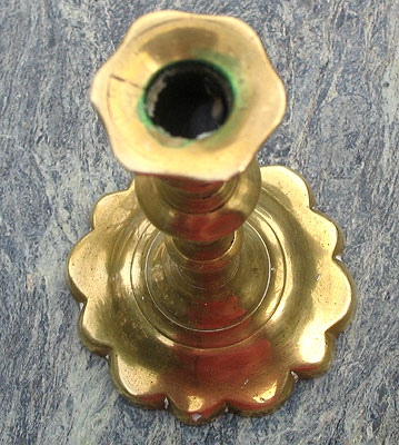 Metalware<br>Archives<br>SOLD  A Queen Anne Petalbase Brass Taperstick