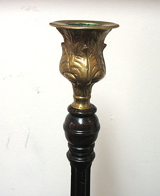 SOLD  A pair of wood and brass English Candlesticks