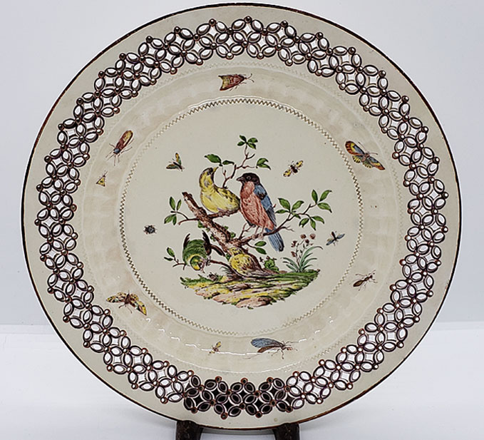 Ceramics<br>18th Century<br>Creamware Pierced Edge Plate with Birds