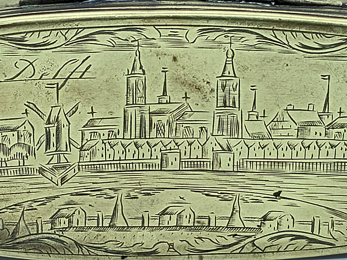 18th century brass tobacco box; city of Delft