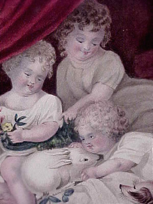 Paintings<br>Archives<br>Watercolor of Three Children, a Dog, and a Rabbit