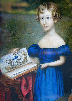 A portrait on ivory of a boy with his drawing book.