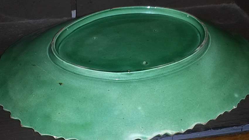 Green glazed basket and tray