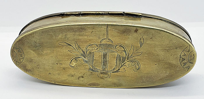 Metalware<br>Archives<br>18th century brass tobacco box; city of Delft