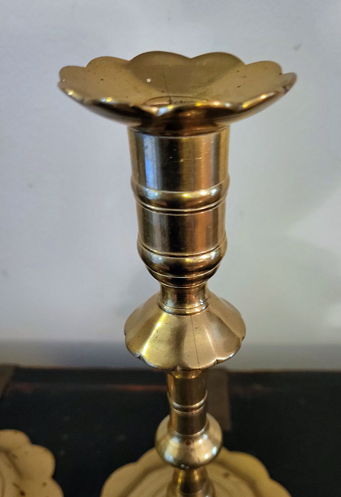 Just In<br>Pair of Queen Anne Petal Base Candlesticks