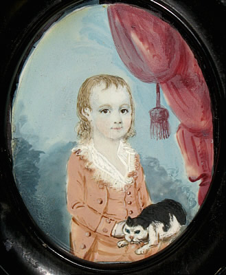 Miniature Portrait on Ivory of a Boy and His Kitty