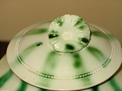 SOLD   Creamware Teapot with green stripes