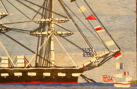 SOLD   Wool Boat Picture with Many American Flags