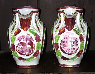 SOLD  A Rare Pair of Pink Lustre Jugs