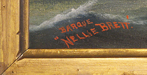 SOLD  Portrait of the Nellie Brett Built in Calais, Maine in 1877; painted by Frank Barnes.