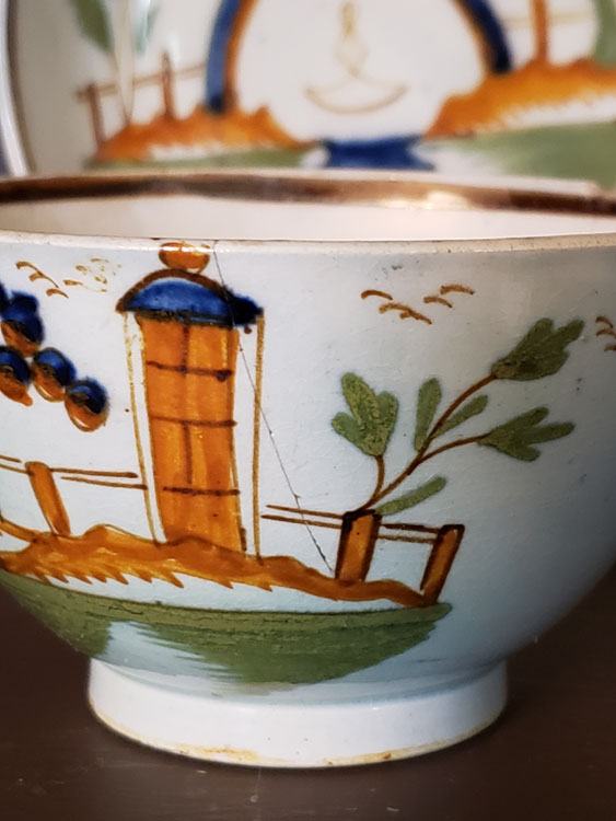 Ceramics<br>19th Century<br>Polychrome Pearlware tea bowl and saucer