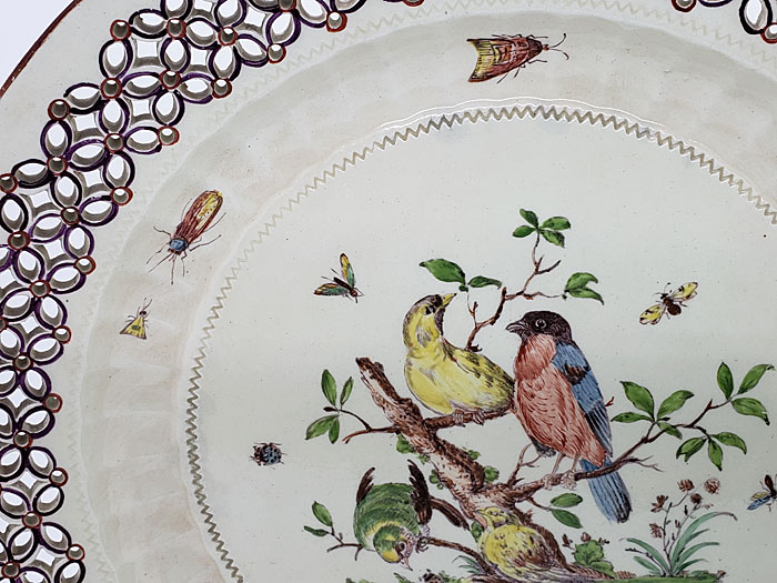 Ceramics<br>18th Century<br>Creamware Pierced Edge Plate with Birds