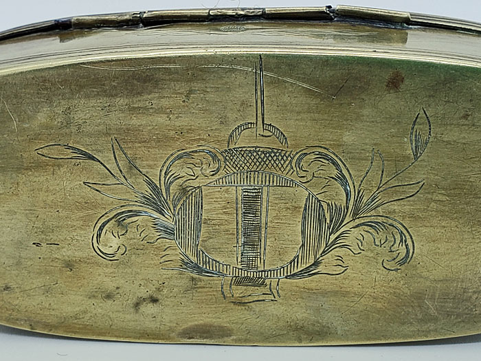 Metalware<br>Archives<br>18th century brass tobacco box; city of Delft