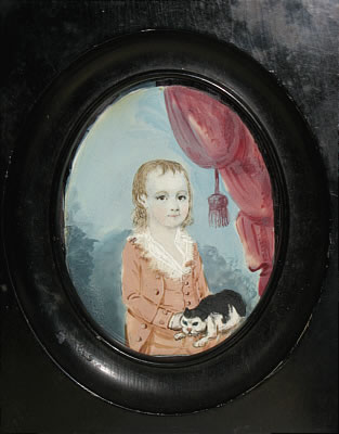 Miniature Portrait on Ivory of a Boy and His Kitty