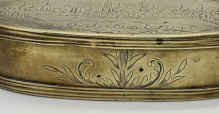 Metalware<br>Archives<br>18th century brass tobacco box; city of Delft