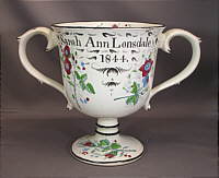 SOLD   Pearlware Loving Cup with Frog!