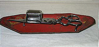 A Tole Tray with Cut Steel Wick Cutter or Snuffer