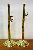 SOLD   Pair of Tall Brass Candlesticks with Pushups
