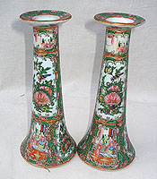 SOLD    A Pair of 19th Century Rose Medallion Candlesticks